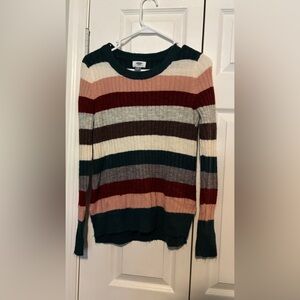 Old Navy Striped Ribbed Crewneck Sweater - Forest Green, Burgundy, Cream & Blush